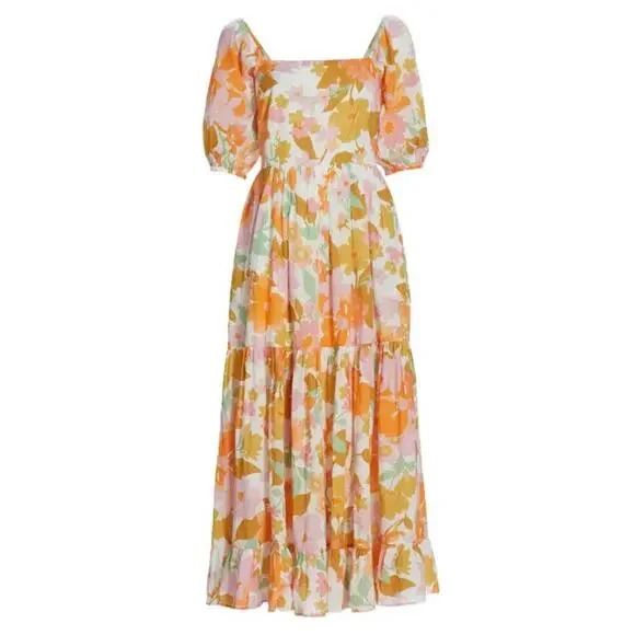 MILLE Manon Floral Cotton Tiered Maxi Dress Puff Sleeve Smocked Tuckernuck - Picture 8 of 15